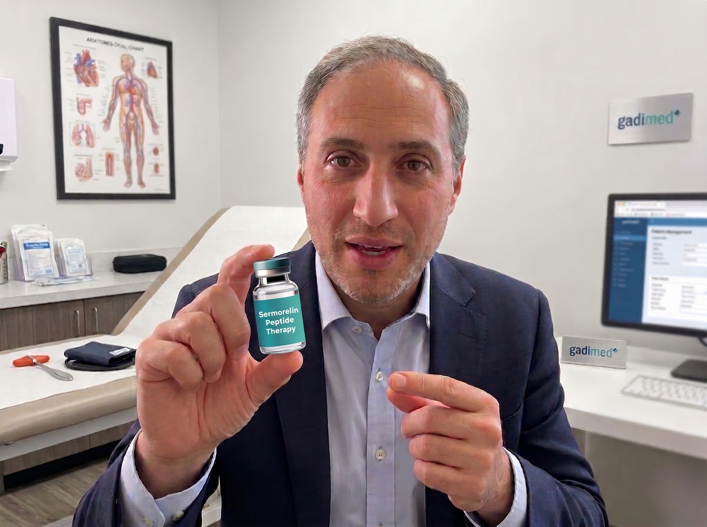 Dr. David Turner presenting Sermorelin peptide therapy at GadiMed clinic